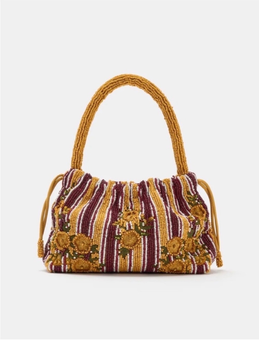 Zara Beaded Shoulder Bag in Mustard & Burgundy